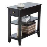 COSTWAY Bedside Table, Narrow Nightstand End Table Coffee Snack Table with Drawer and Storage Shelf, Sofa Side Table for Living room Bedroom Office (3-Tier, Black)