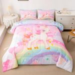 Unicorn Girls Bedding Set Full Kawaii Cute Rainbow Unicorn Comforter Set Cartoon Horse Quilt Comforter Kids Children Galaxy Stars Magical Pink Unicorn Animal Room Decor 1 Comforter +2 Pillowcases