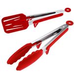 Goalfly Silicone Tongs Set, 26 cm Spatula Tong and 26 cm Food Tong, Kitchen Tongs with Resting Gadget, Suitable for Frying, Cooking, Serving