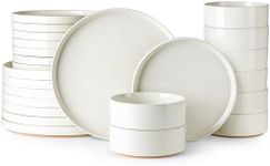 AmorArc Ceramic Dinnerware Set for 8 | Speckled Stoneware Plates and Bowls with Rustic Terracotta Underside| Scratch Resistant,Dishwasher & Microwave Safe Dishes Sets- 24pcs Beige