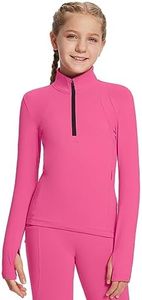 BALEAF Girls Fleece Long Sleeve Shirts, Fall Jacket Half Zip Windbreaker Horse Riding Camping Thermal Coat Youth Pink XL