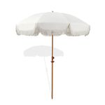 Seazul 6.5ft Patio Umbrella with Fringe, Beach Umbrella, Fringe Umbrella Outdoor Patio with Hanging Hook, Tilting Aluminum Pole, UV 50+, Fiberglass Ribs, Elegant Cream