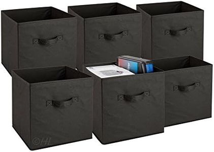 Handy Laundry Foldable Cube Storage Bins - 6 Pack - Decorative Fabric Storage Cubes are Collapsible & Great Organizer for Shelf, Closet or Underbed. Convenient for Clothes or Kids Toy Storage (Black)