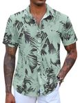 COOFANDY Mens Short Sleeve Button Down Shirt Casual Beach Vacation Hawaiian Tropical Shirt