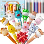 BUNMO Stocking Stuffers for Girls - Cute Squishy Gel Pens 12 Pack with Soft Grip - Gifts for Tween Girls, Cute Pens with 24 Ink Refills - Squishy Design for Squeezing - Stocking Stuffers for Kids