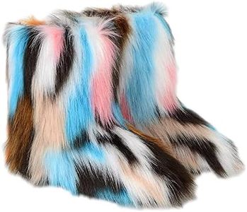 TangDao Faux Fur Colorful Snow Boots for Women Winter Boots Fuzzy Fluffy Furry Round Toe Suede Comfortable Plush Warm Short Snow Bootie Flat Shoes Mid-Calf Boots Outdoor Indoor(7 B(M) US,Multicolour-6)