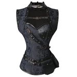 Charmian Women's Steampunk Spiral Steel Boned Vintage Retro Corset Tops Bustier, Black/Rose Pattern, Small