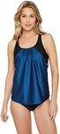 Reebok Women's Swimwear Sparkling Night Core Strappy Back Scoop Neck Soft Cup Tankini Swim Bathing Suit Top, Black, XL