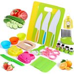26Pieces Kids Kitchen Knife Set, Toddler Safe Knife Set for Real Cooking, Montessori Kitchen Tools with Kids Cutting Board Crinkle Cutter Peeler, Mini Chef for 3-10 Year Old Toddler Birthday Gift