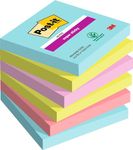 Post-it Super Sticky Notes, Double the Sticking Power, 6 Pads, 540 Sheets, 76 mm x 76 mm, Yellow, Blue, Green, Pink, Orange Colors - Self-Sticking Notes for Walls, Monitors and Fridge