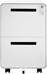 Moustache 2 Drawer File Cabinet with Lock, Under Desk Vertical Filing Cabinet with Adjustable Partition, Hanging File Folders, Rolling Mobile Filing Cabinet for Home Office-White