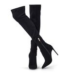 GENSHUO Over the Knee Boots for Women with Heel Suede Thigh High Boots Stretch Sexy Pointed Toe Stiletto Long Boot Shoes Black Size 6