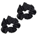 Navaris 2 Pack Large Scrunchies for Hair - 100% Pure Silk Elastic Band Scrunchie Ponytail Holder Set for Women, Girls with All Hair Types - Black