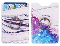 2Pack PU Leather Adhesive Phone Pocket,Cell Phone Stick On Card Wallet Sleeve,Credit Cards/ID Card Holder with Sticker for Back of iPhone,Android and All Smartphones (Sand Marble Purple with Ring)