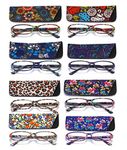 SOOLALA 8-Pair Fashionable Spring Hinge Rectangular Reading Glasses w/ Matching Pouch (8 Pairs Mixed Colors-A, 2.5)