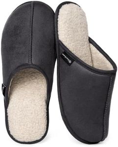 EverFoams Men's Suede Memory Foam House Indoor Slippers with Sherpa Lining (9-10 US M, Space Black)