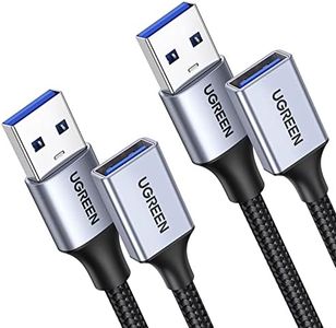 UGREEN USB 3.0 Extension Cable 2 Pack Type A Male to Female Extender Cord Nylon Braided 5Gbps Data Transfer Compatible with Webcam, Camera, Keyboard, Mouse, Hub, Flash Drive, Hard Drive, Printer 0.5M
