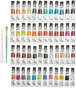 PEBEO - Studio Acrylics - Set 48 Tubes 20 Ml Couleurs Assorties + Accessoires - Kit de Peinture Acrylique pour Artiste et Débutant - Pinceaux + Spatule + Carton Toilé - Couleurs Lumineuses