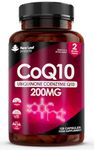 CoQ10 Supplement 200mg - Co Enzyme CQ10 120 Vegan Capsules 100% Pure and Naturally Fermented Ubiquinone Q10 High Strength Ubiquinone Coenzyme Q10 Coenzyme CoQ10 Supplement UK Made Ubiquinol