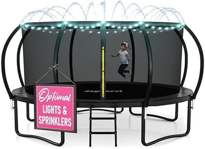 JoyBerri Upsurge Trampoline Outdoor - ASTM Certified Safe 8Ft 10Ft 12Ft 14Ft 15Ft 16Ft Recreational Trampoline for Kids and Adults. Anti-Rust Coating with Enclosure Net, Ladder, Sprinkler & LED Lights