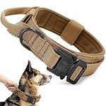 Ceboic Tactical Dog Collar, Military Nylon Dog Collar Soft Padded Adjustable Pet Collar with Control Handle and Heavy Duty Metal Buckle, Dog Training Collar for Medium Large Dogs (Khaki, L)