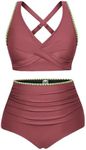 Hanna Nikole Plus Size Bikini with Removable Pads High Waist Two Piece Summer Swimwear Maroon Red 24W