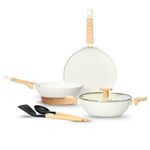 Kreme Ceracook Granite Ceramic Cookware Set of 3pcs| Forged Aluminium Body| Ceramic Nonstick| Gas & Induction Compatible| ISI Certified | Taffeta Ivory
