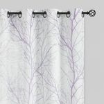 White Semi-Sheer Curtains Bedroom 96-inches Long Lilac and Grey Branches Printing on Linen Textured White Window Treatment Panels for Living Room Kitchen Draperies Purple 1 Pair