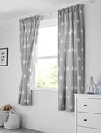 Bloomsbury Mill - Kids Curtains for Boys & Girls Bedroom - Grey & White Stars - Lined Curtain Pair with Tiebacks - Nursery Curtains for Childrens Baby Room - 66X72 inch drop (168x183cm)