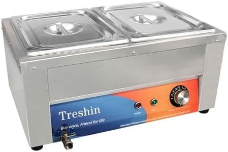 Treshin 2 Pan Commercial Food Warmer 21 Qt Capacity 1200W Stainless Steel Electrical Bain Marie Buffet Food Warmer Steam Table with Temperature Control & Lid for Home, Party, Catering, Restaurants