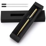 Gold Metal Ballpoint Pen Glossy Gold with 2 Pieces Replacement Refills & Black Gift Box Premium Ballpoint Pen Black Ink for Thank You Gift Teacher Friend Gift Birthday Gift Christmas