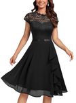 MIUSOL Women's Vintage Lace Contrast Chiffon Ruffles Classy Party Flared Swing Dress (Small, Black)