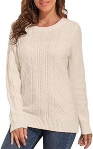 PrettyGuide Women's Cable Knit Sweater Fall Crewneck Long Sleeve Pullover Sweater Tops L Ivory