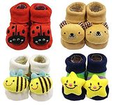 SHOP FRENZY kids unisex 3d face anti skid cotton booties for baby boy and girl (0-6 months) (Combo for 4)