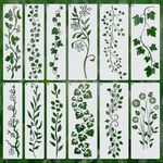 12pcs Leaf Vine Stencils, Leaves & Flower Stencil Reusable Floral Templates for Painting on Wood Drawing Canvas DIY Craft Home Decor Wall Art