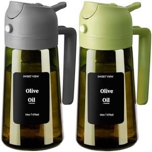 SWEET VIEW 2PCS Olive Oil Dispenser and Oil Sprayer – 16oz/470ml Glass Light-Proof Oil Pourer for Kitchen, Air Fryer, Cooking, Salad, and BBQ