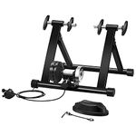 DORTALA Indoor Bike Trainer Stand, Portable Steel Exercise Trainer Stand with 8 Levels Resistance, Folding Cycling Training Stand with Fluid Flywheel for 26-28 Inch Mountain Road Bike, Quick Release & Double Locking System, Quiet & Smooth Operation
