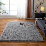 Obundi Fluffy Rug Bedroom, Soft Warm Grey Rugs for Kids Bedroom Rugs,Durable Use Non-Slip Grey Small Rugs (Grey,80×120 cm