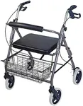 DMI Rollator Walker with Extra Wide Seat and Backrest, Adjustable Handle, FSA and HSA Eligible, Storage Basket and Durable Lightweight Frame That Folds while Supporting up to 375 pounds, Titanium
