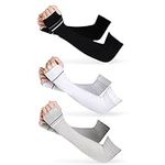 Arm Sleeves,3 Pairs UV Protection Cooling Arm Sleeves 3 Colors Cooling Arm Sleeve Women Men Summer Sun Arm Cover Sleeves Tattoo Cover for Cycling Driving Golf Hiking Running (black+white+grey)