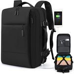 Travel Backpack 15.6 inch Flight Approved Carry On Luggage Backpack Expandable Laptop Backpack for Men Women Business Overnight Weekender College Backpack with USB Charging Port, Black