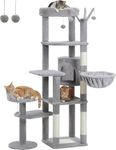 LOYAL RAIN 150cm Cactus Cat Tree, Tall Cat Tree for Large Cat, Multi-Level Cat Tower, Cat Tree for Indoor Cats, Cat Condo with Large Hammock, Scratching Post, and 2 Perches (Grey)