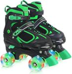 Kids Roller Skates for Boys - Green for Big Kids Age 7 8 9 10 - Adjustable All Light up Wheels Indoor Outdoor Sports Birthday Gift for Son and Grandson