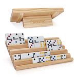 Domino Racks Set of 2, Plusvivo Train Mexicain Domino Trays Holders 5 Rows with Adjustable Anti-Slip Bracket, for Mexican Train Dominoes Set Game, Rummikub Game, Scrabble Tiles, Up to 100 Tiles