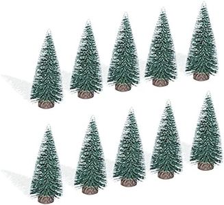 10pcs 4inch Mini Christmas Tree Bottle Brush Trees Chrismas Village Trees Ornaments Mini Plastic Christmas Trees with Wooden Base for Christmas Decoration Miniature Chrismas Tree