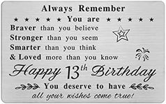 FALOGI Happy 13th Birthday Card - You Are Loved More Than You Know - 13 Year Old Birthday Gifts for Boys Girls, Personalised Engraved Wallet Card