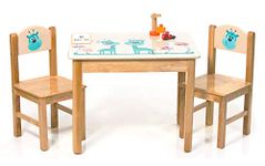 Modern Kraftz 2 Seater Wooden 'Giraffe and Colorful Mushrooms' Themed Kids Table Chairs for Kids Room