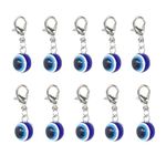 SHILPMART Plastic 10Pcs Blue Evil Eye Keychain Amulet Lucky Alloy Key Chain Ring Bag Backpack Charm Car Key Pendant Friends Souvenir Gift