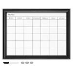 Navaris Framed Calendar Whiteboard for Wall - 45 x 60 cm Magnetic Dry Wipe Monthly Planner - White Board with Frame - Includes Magnets and Marker Pen