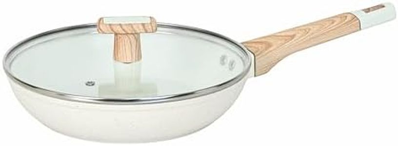 Kreme Ceracook Granite Ceramic Fry Pan 24cm with Glass Lid| Forged Aluminium Body| Ceramic Nonstick| Gas & Induction Compatible| ISI Certified | Taffeta Ivory